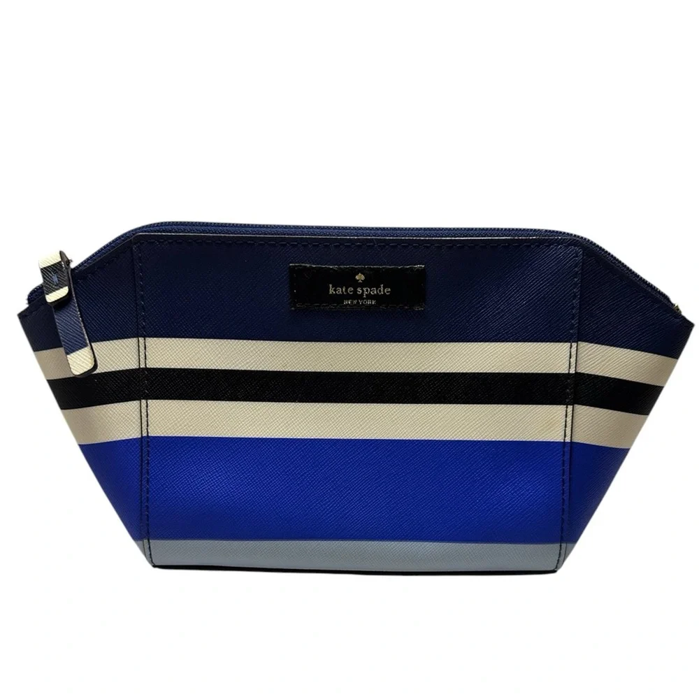 Kate Spade EUC Blue and White Striped Laurel Way PVC Cosmetic Bag